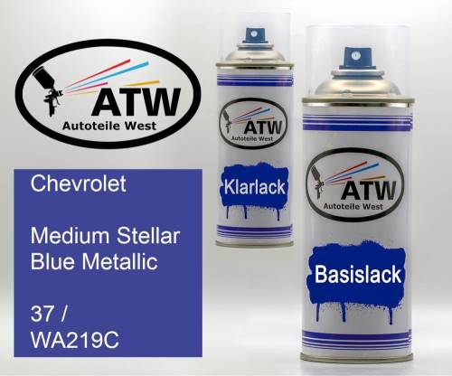 Chevrolet, Medium Stellar Blue Metallic, 37 / WA219C: 400ml Sprühdose + 400ml Klarlack - Set, von ATW Autoteile West.